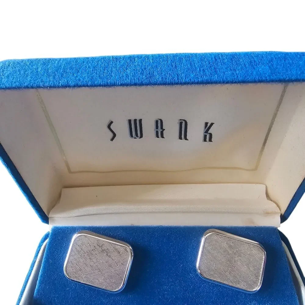 Vintage New In Box Swank Cufflinks and Tie Bar Silver Rectangular